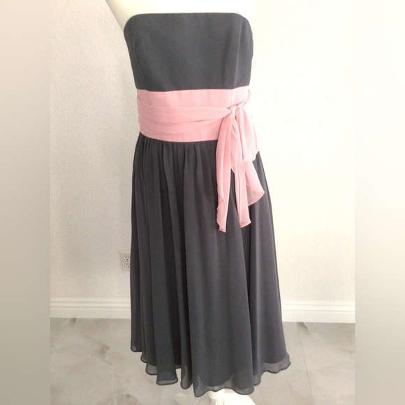 Alfred Angelo Strapless Dress in Charcoal and Blush - Picture 1 of 5